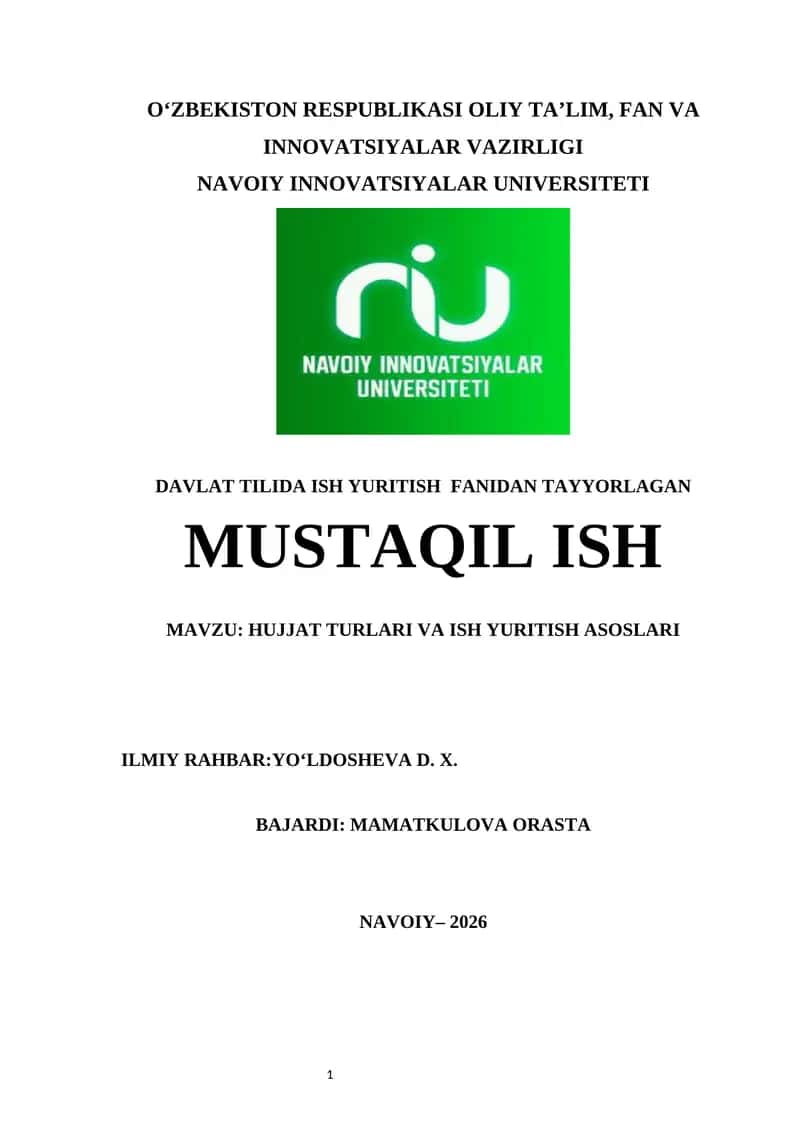 HUJJAT TURLARI VA ISH YURITISH ASOSLARI 1