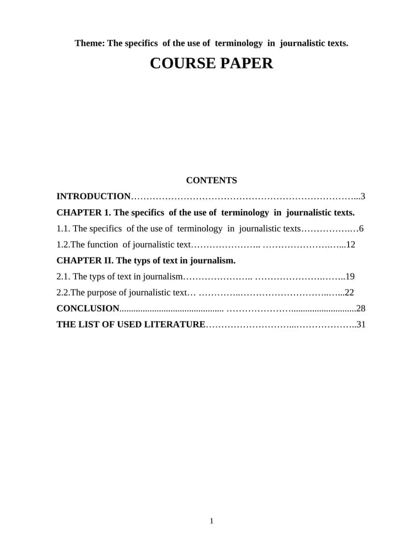 The specifics of the use of terminology in journalistic texts 1