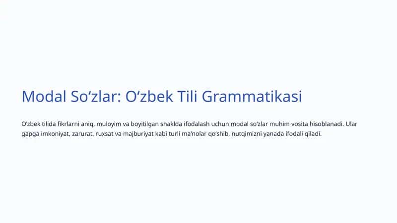 Modal Soʻzlar: Oʻzbek Tili Grammatikasi 1