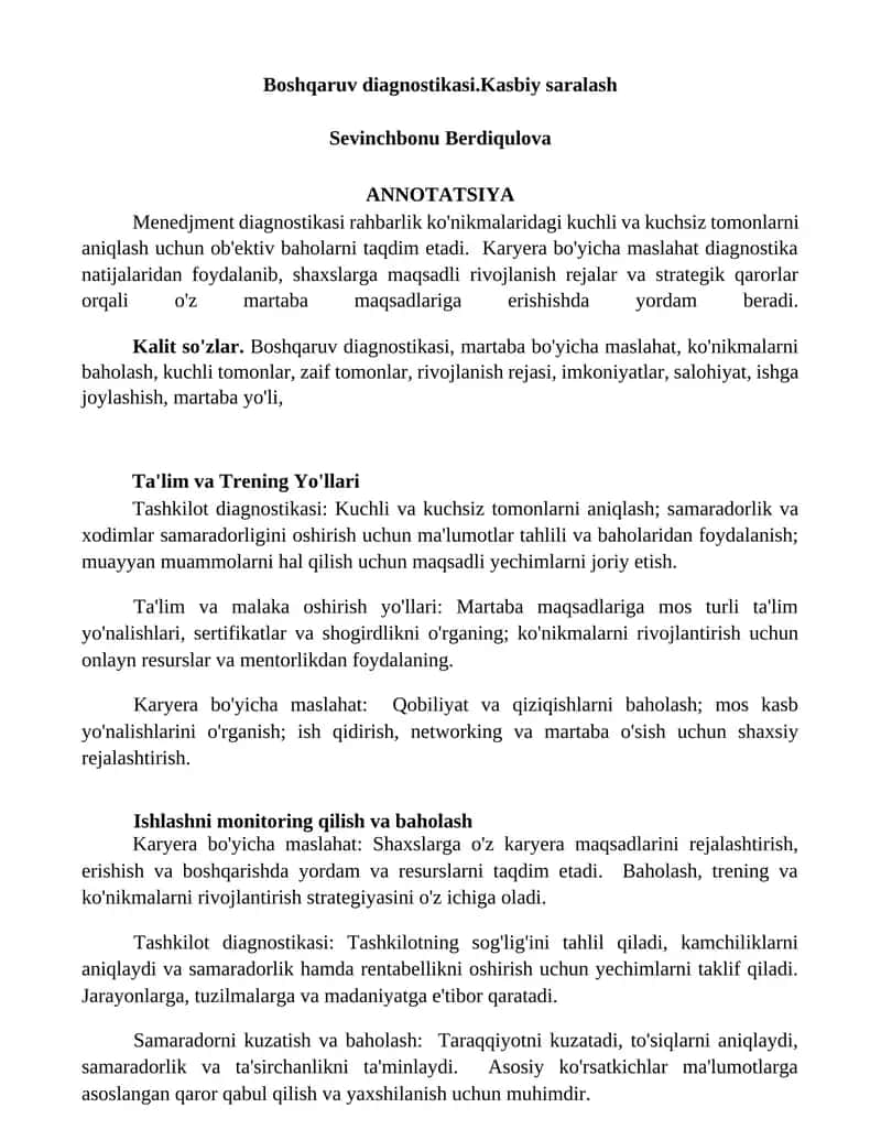 Boshqaruv diagnostikasi.Kasbiy saralash 1
