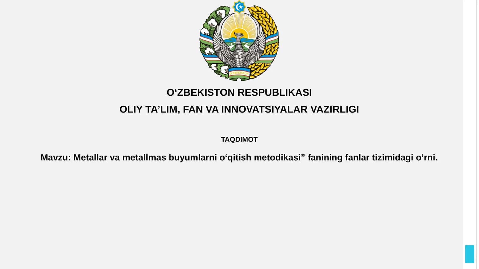 Metallar va metallmas buyumlarni o‘qitish metodikasi 1