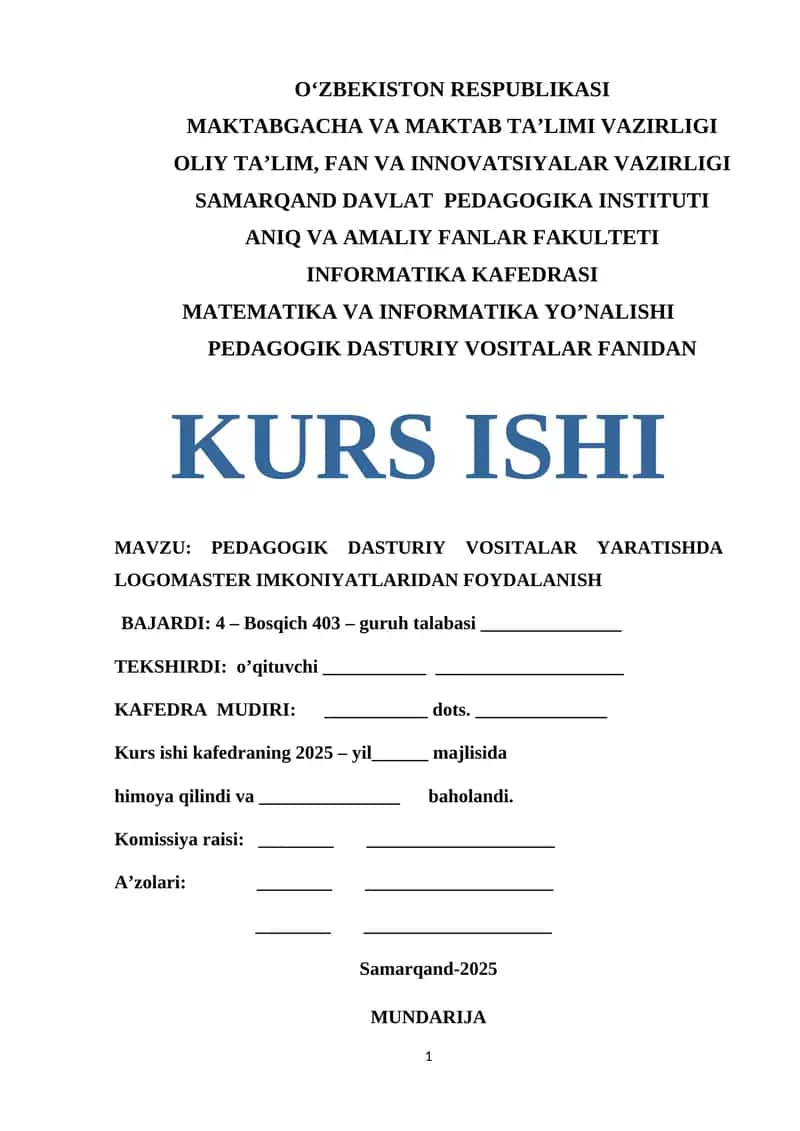 PEDAGOGIK DASTURIY VOSITALAR YARATISHDA LOGOMASTER IMKONIYATLARIDAN FOYDALANISH 1