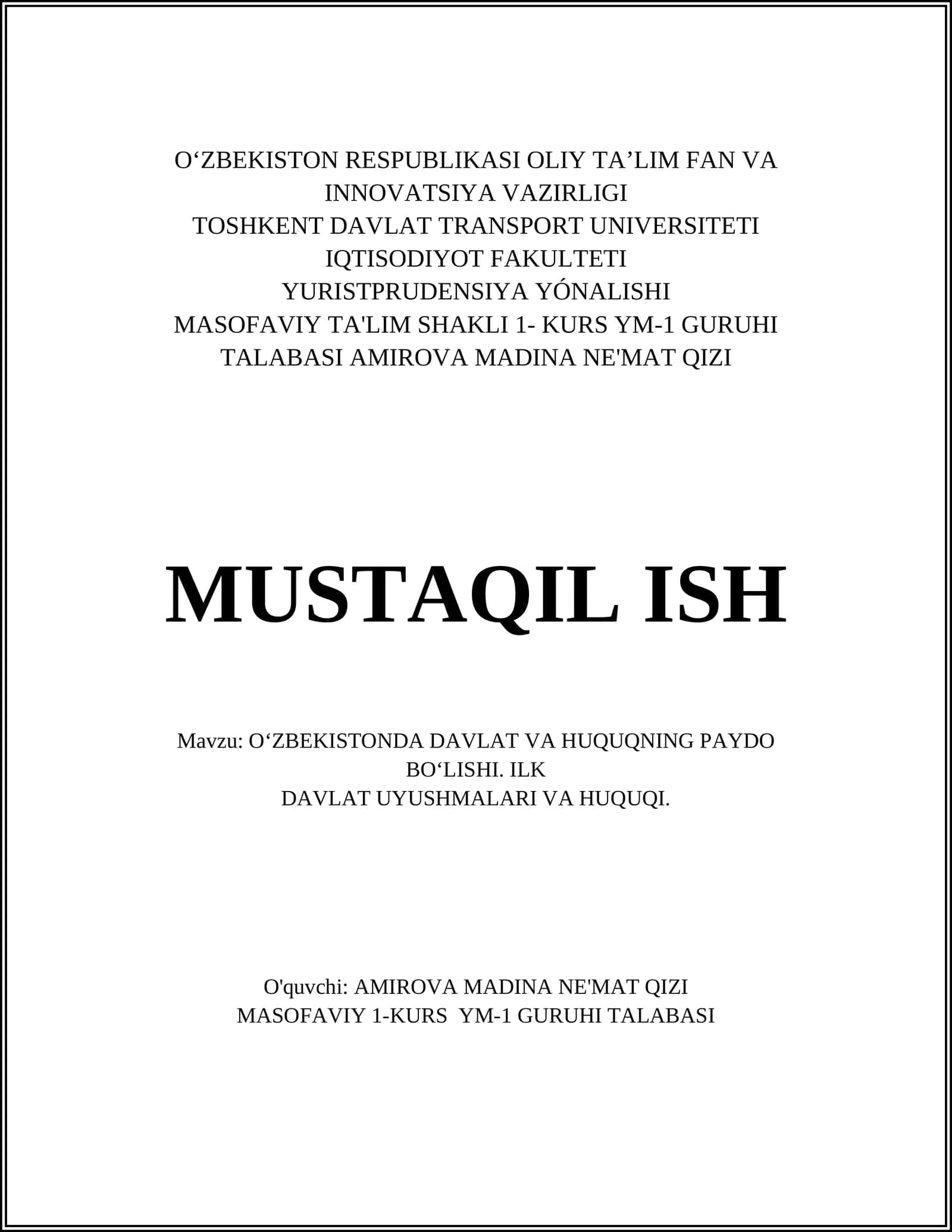 O‘zbekistonda Davlat va Huquqning Paydo Bo‘lishi 1