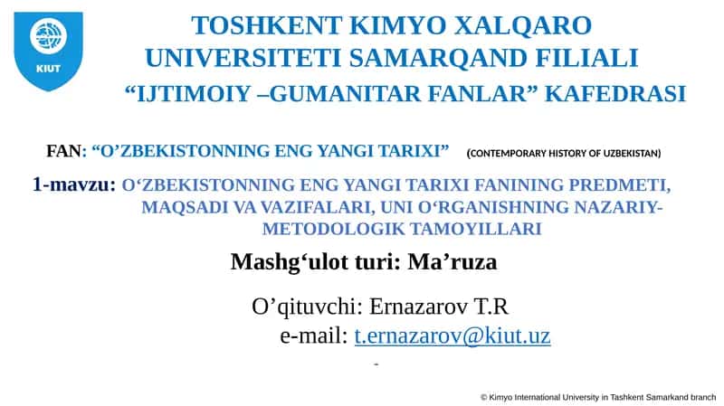 O‘ZBEKISTONNING ENG YANGI TARIXI 1