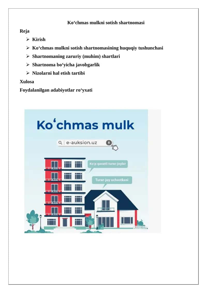 Ko‘chmas mulkni sotish shartnomasi 1