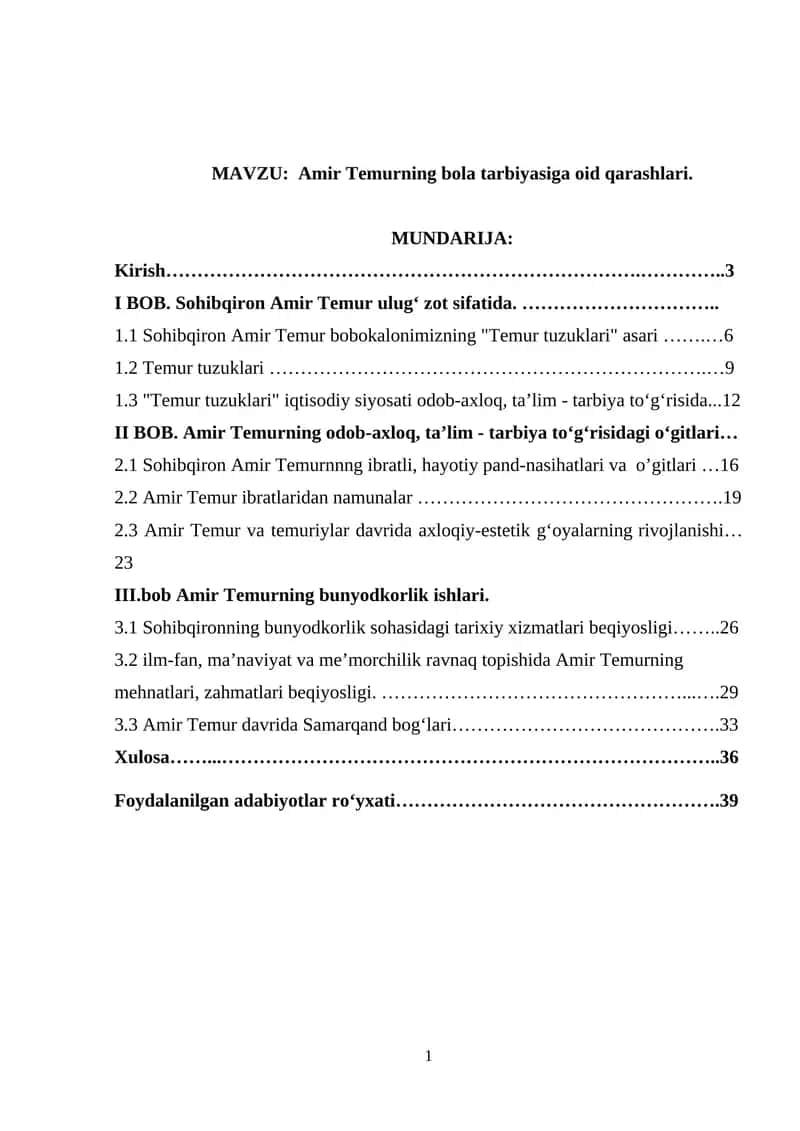 Amir Temurning bola tarbiyasiga oid qarashlari. 1