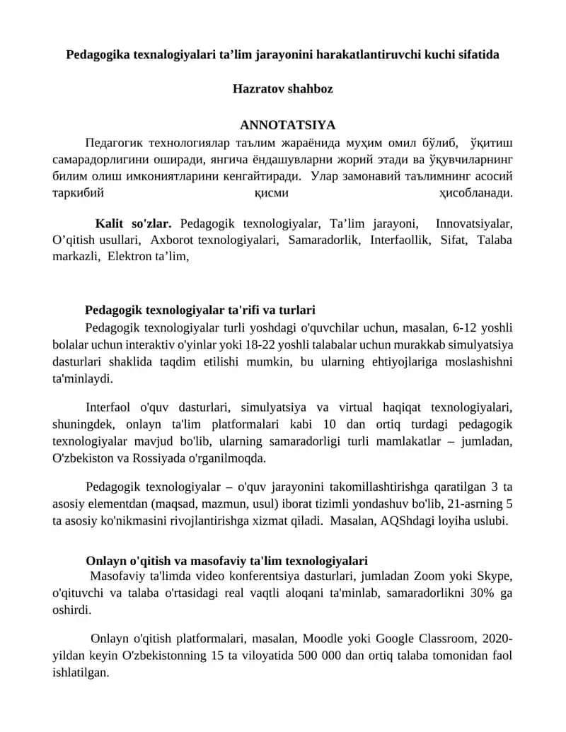 Pedagogik texnologiyalari ta'rifi va turlari 1