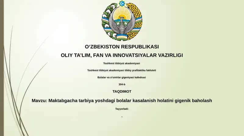 Maktabgacha tarbiya yoshdagi bolalar kasalanish holatini gigenik baholash 1