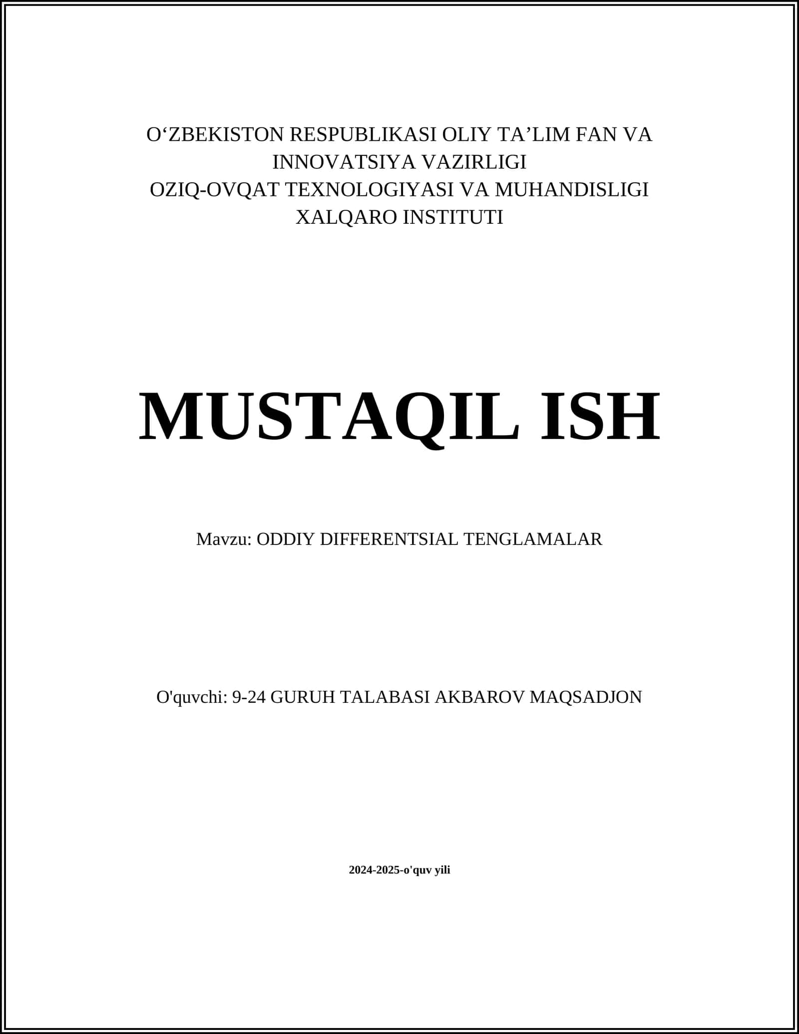 ODDIY DIFFERENTIAL EQUATIONS 1