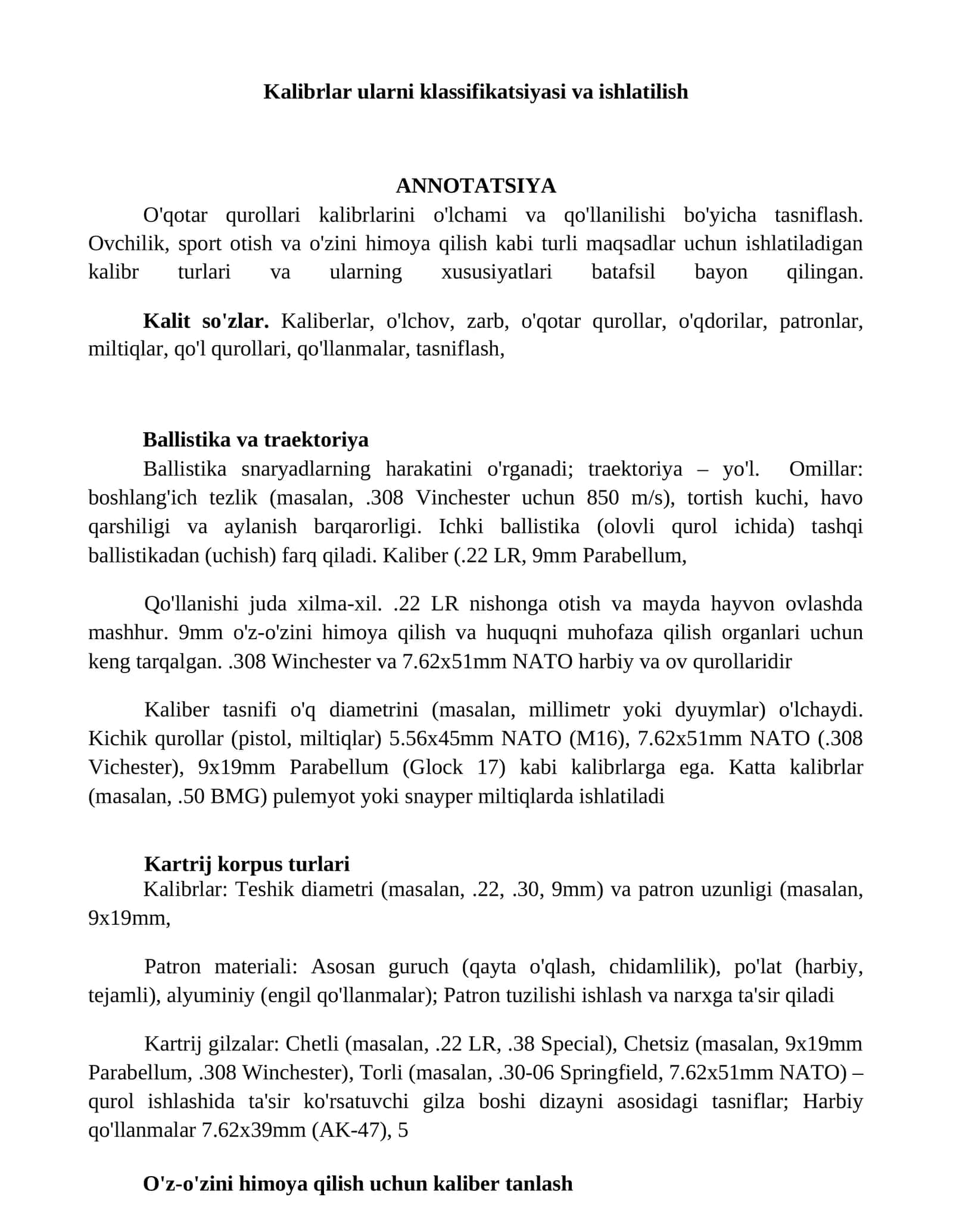 Kalibrlar ularni klassifikatsiyasi va ishlatilish 1