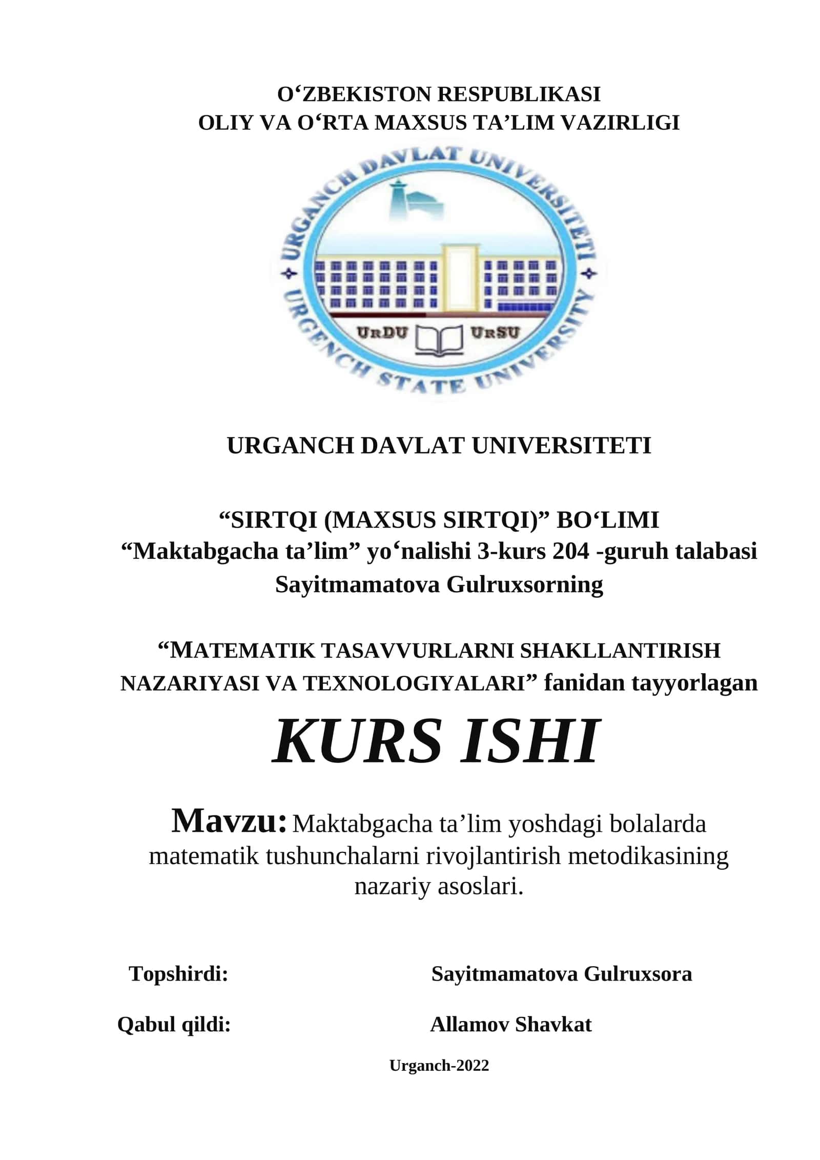 MAKTABGACHA TA'LIM YOSH DAGI BOLALARDA MATEMATIK TUSHUNCHALARNI RIVOJLANTIRISH METODIKASI 1