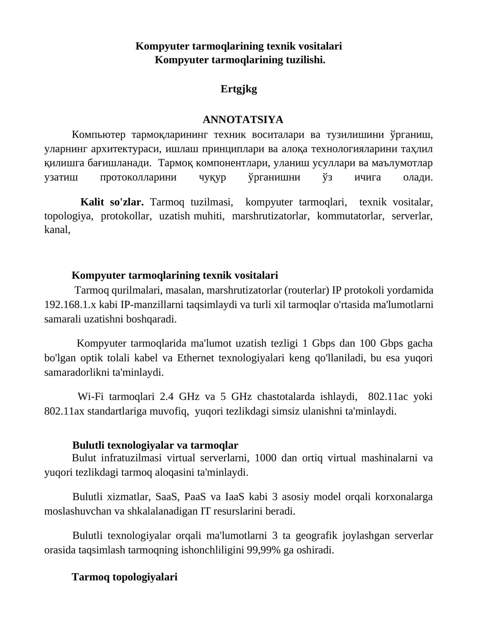 Kompyuter tarmoqlarining texnik vositalari 1