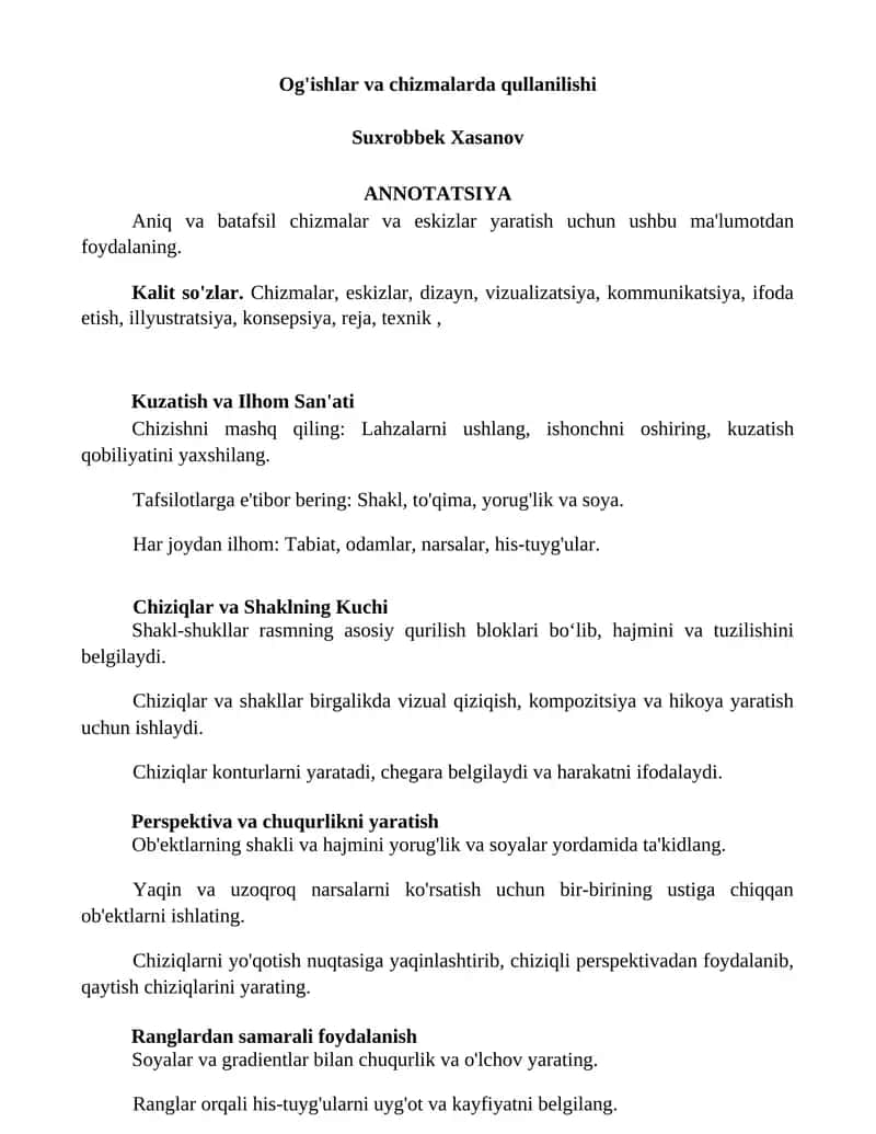 Og'ishlar va chizmalarda qullanilishi 1