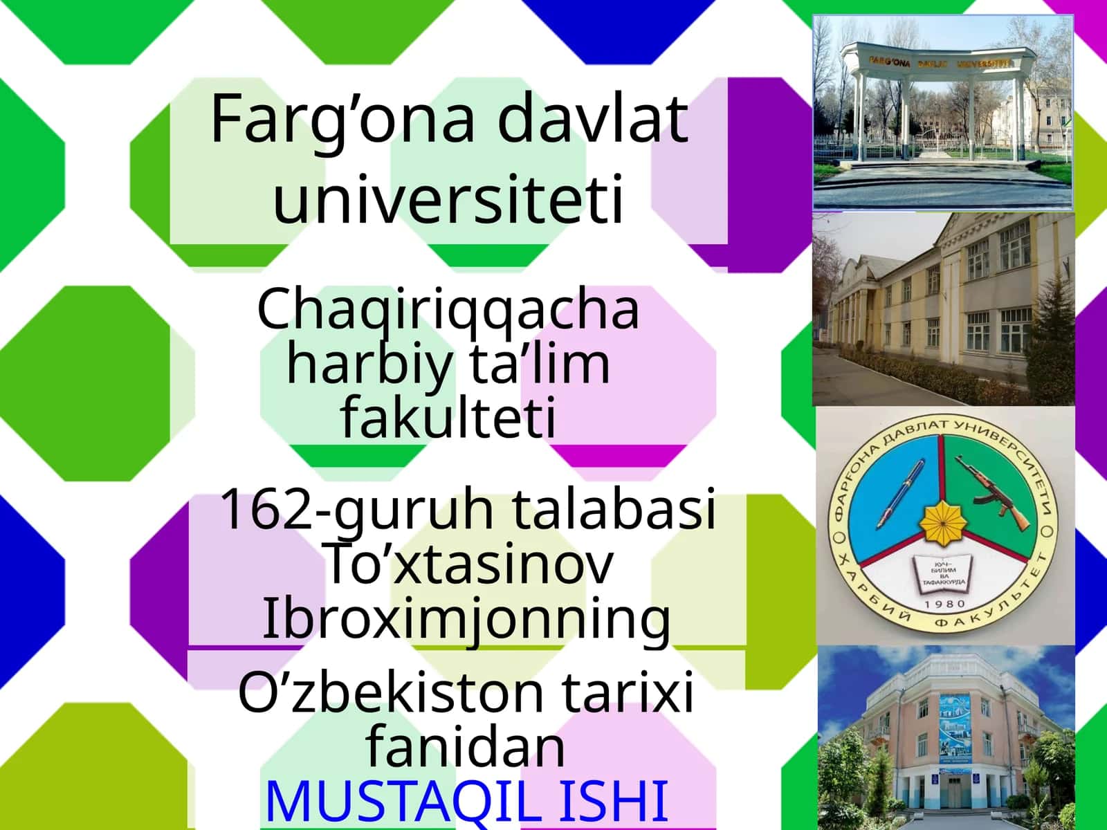O’zbekiston tarixi fanidan MUSTAQIL ISHI 1