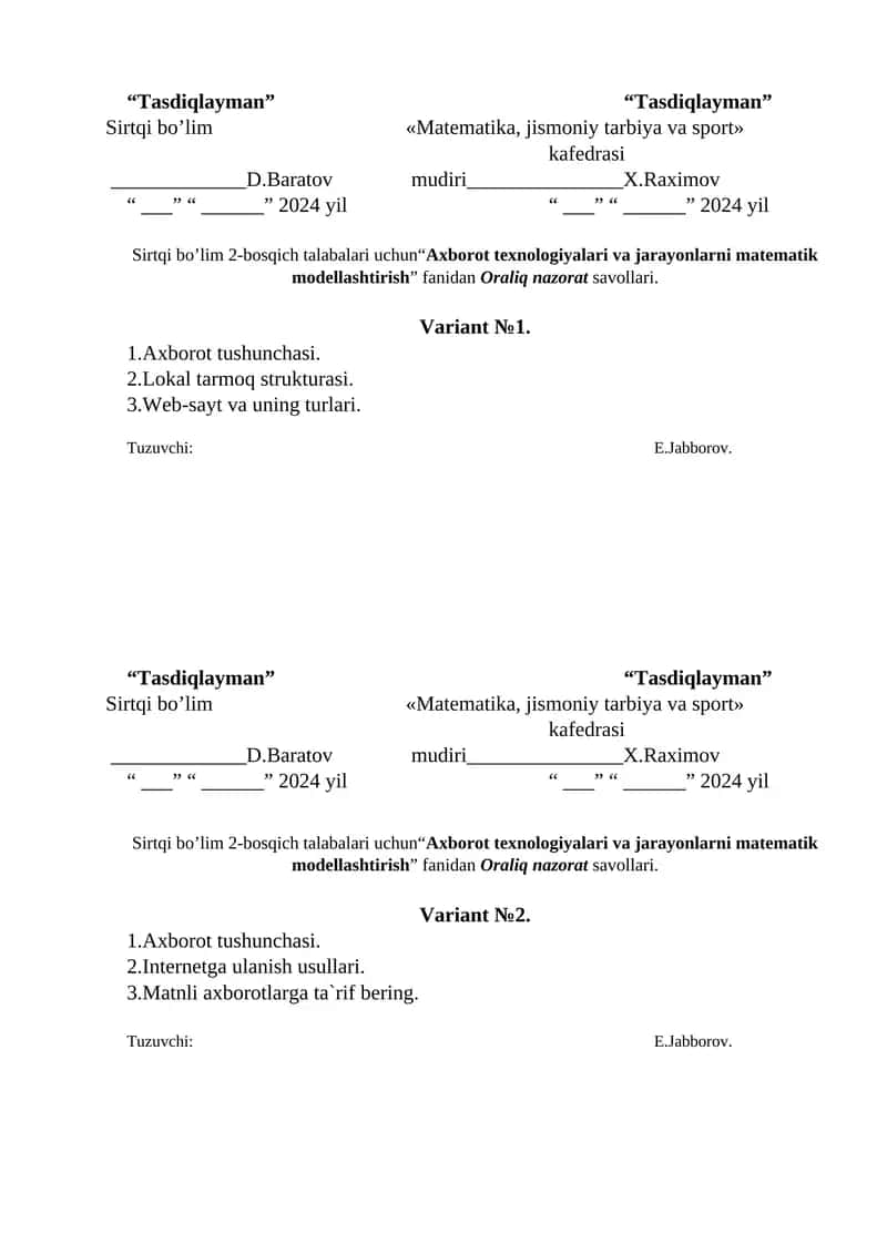 Axborot texnologiyalari va jarayonlarni matematik modellashtirish 1