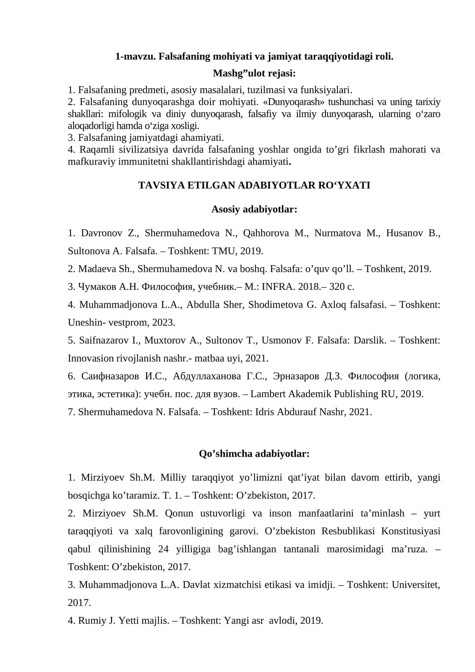 Falsafa: o’quv qo’ll 1