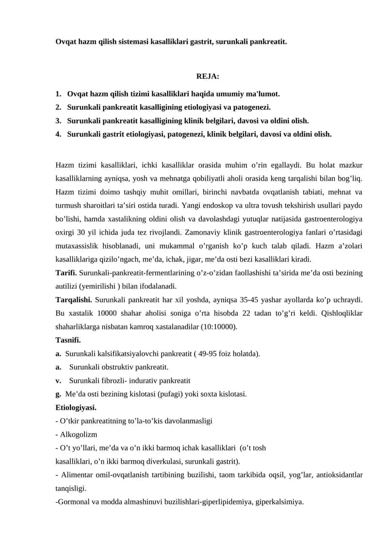 Surunkali-pankreatit va gastrit kasalliklarining asosiy belgilari 1