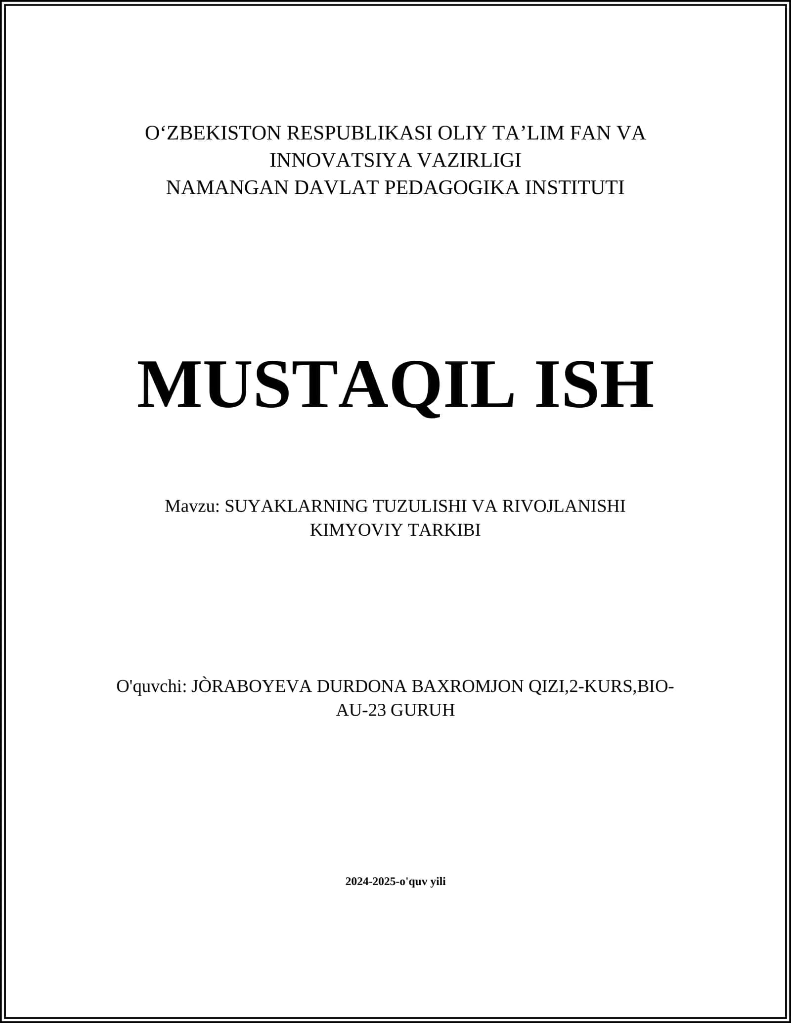 SUYAKLARNING TUZULISHI VA RIVOJLANISHI KIMYOVIY TARKIBI 1