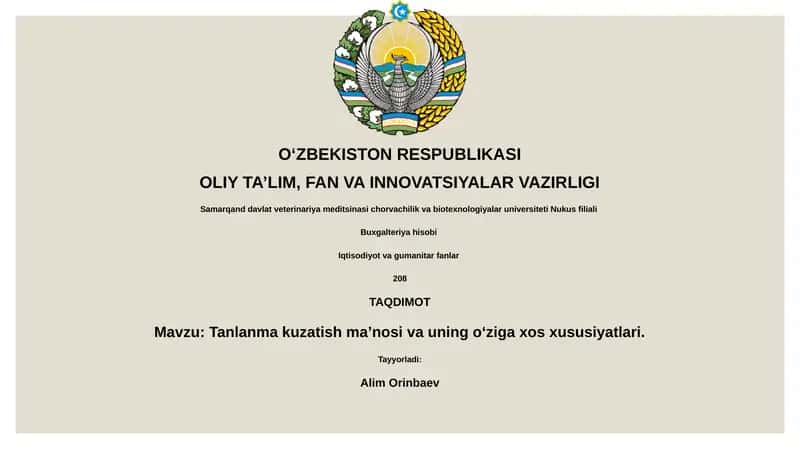 Tanlanma kuzatish maʼnosi va uning oʻziga xos xususiyatlari 1