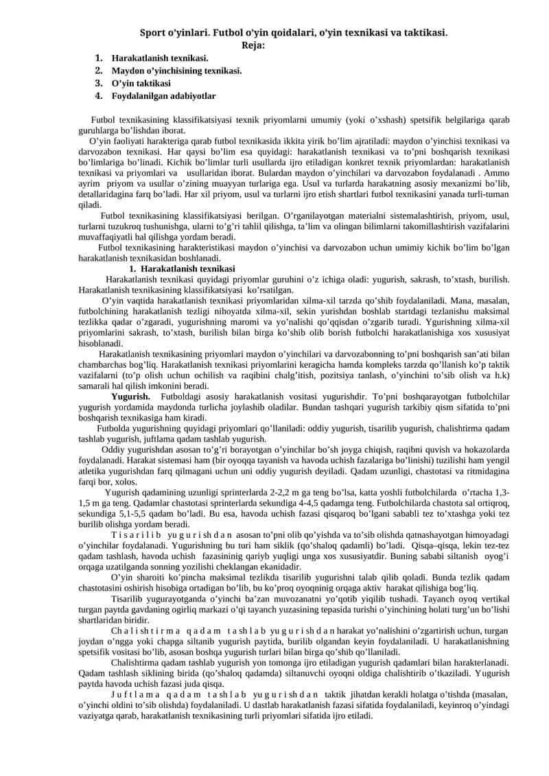 Futbol o’yin qoidalari, o’yin texnikasi va taktikasi 1