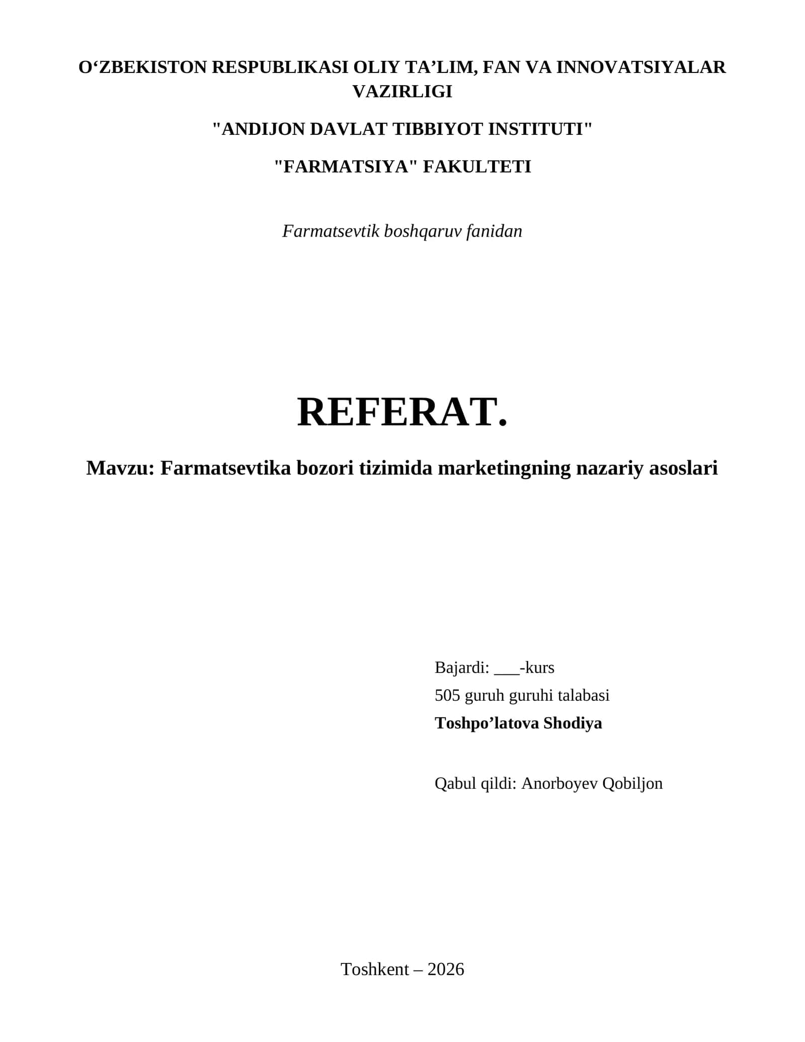 Farmatsevtika bozori tizimida marketingning nazariy asoslari 1
