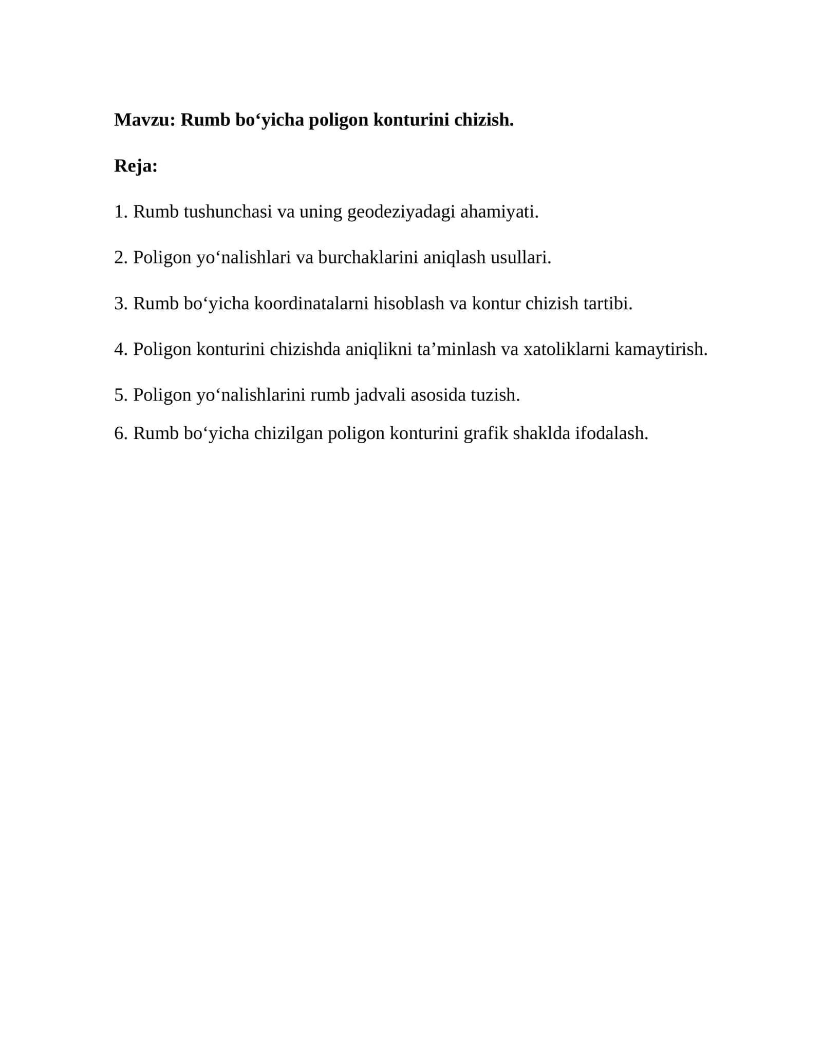 Rumb bo‘yicha poligon konturini chizish 1
