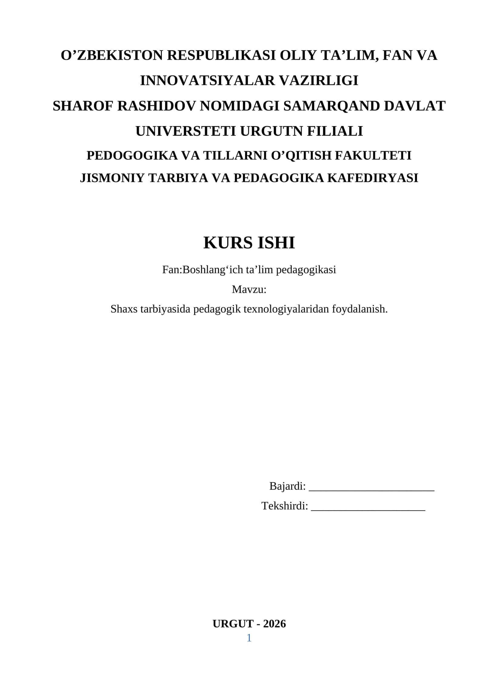 Shaxs tarbiyasida pedagogik texnologiyalaridan foydalanish. 1