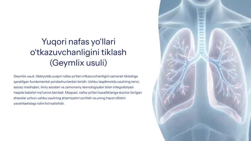 Yuqori nafas yo‘llari o‘tkazuvchanligini tiklash (Geymlix usuli) 1