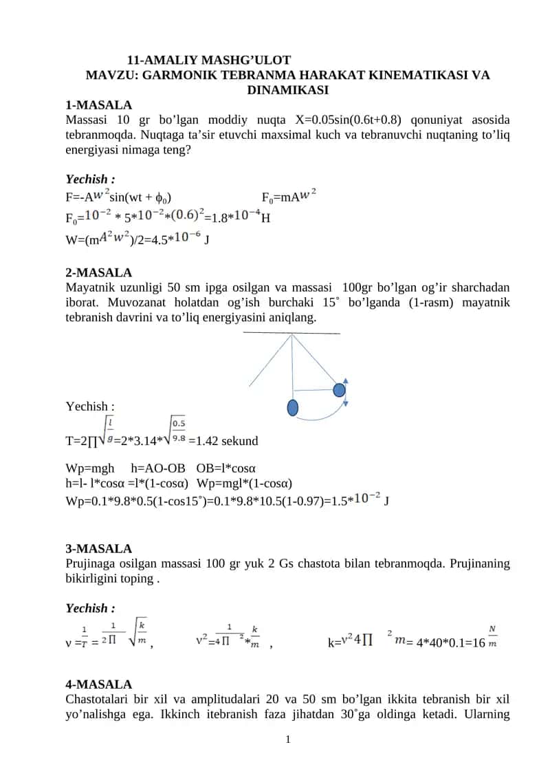 GARMONIK TEBRANMA HARAKAT KINEMATIKASI VA DINAMIKASI 1
