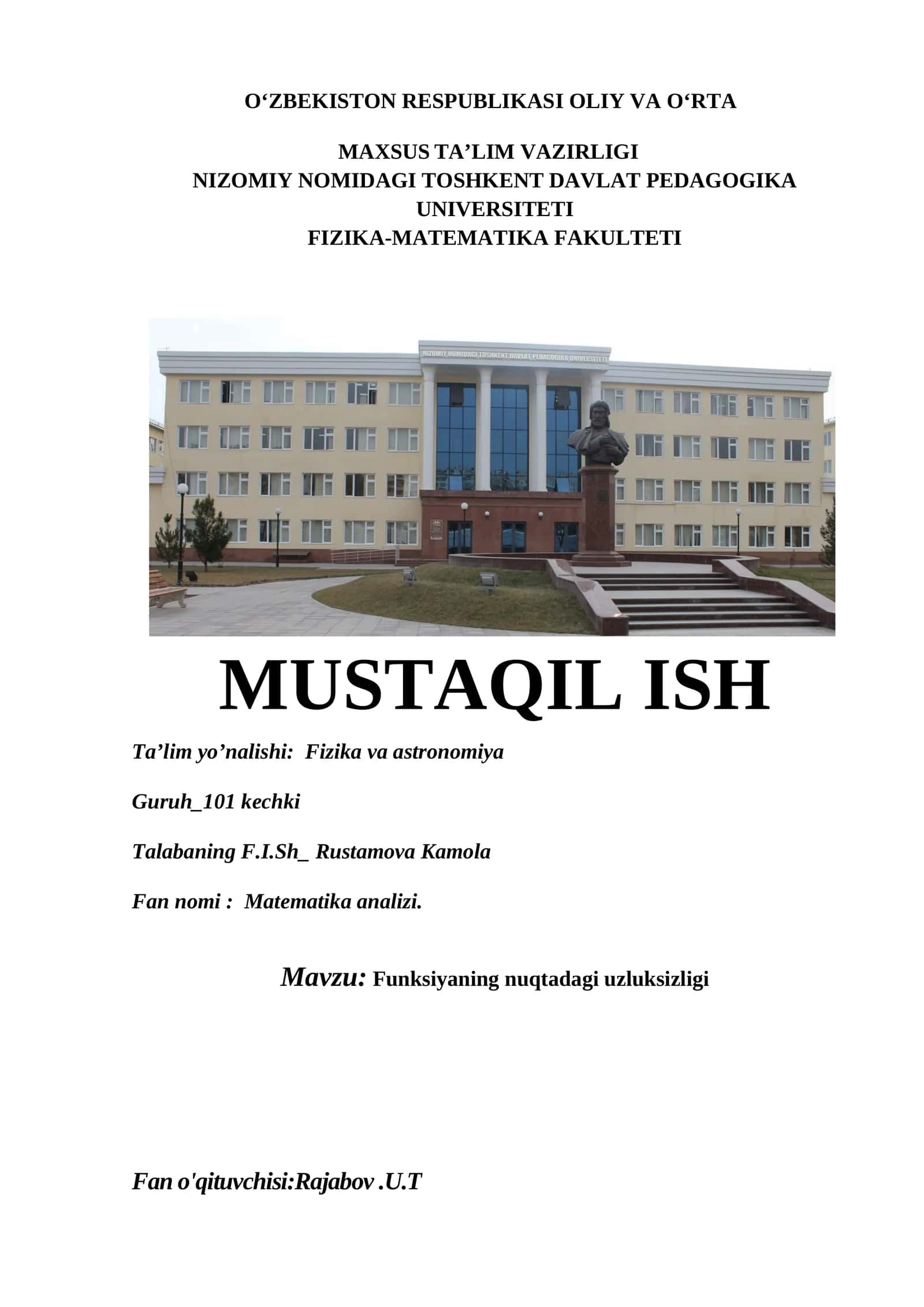 Funksiyaning nuqtadagi uzluksizligi 1