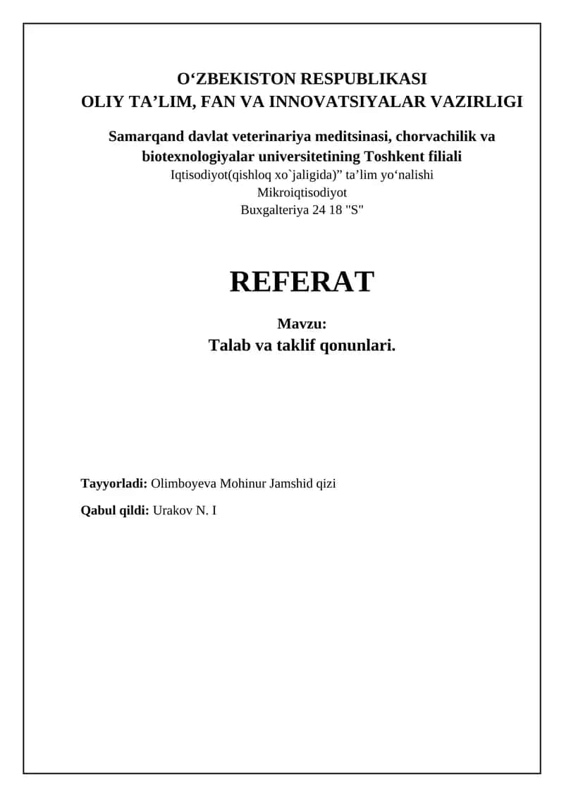 Talab va taklif qonunlari 1