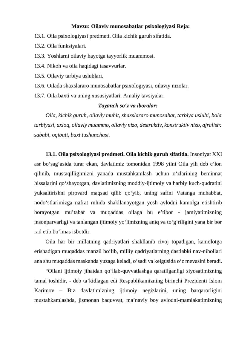 Oilaviy munosabatlar psixologiyasi 1