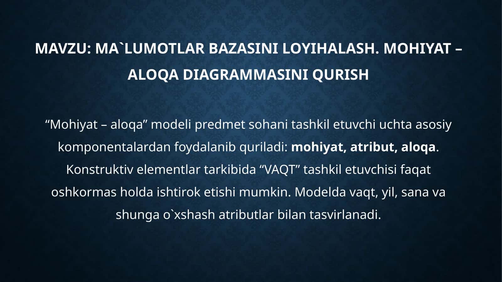 Mohiyat–aloqa modeli 1