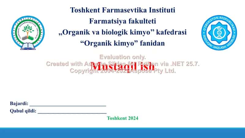 6. Alkinlar. Olinish usullari va ularning di-trimerlanish reaksiyalari. Taqdimot, 18 bet. 1
