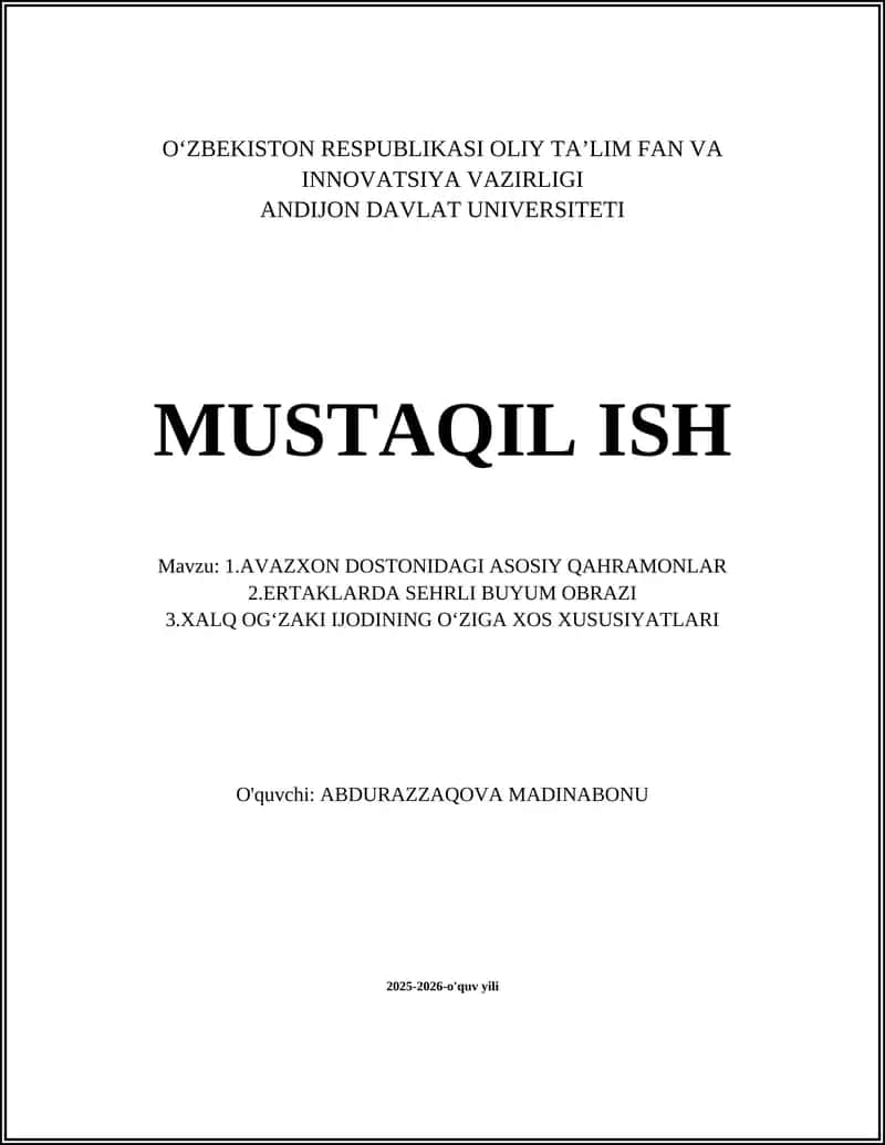 AVAZXON DOSTONIDAGI ASOSIY QAHRAMONLAR 1