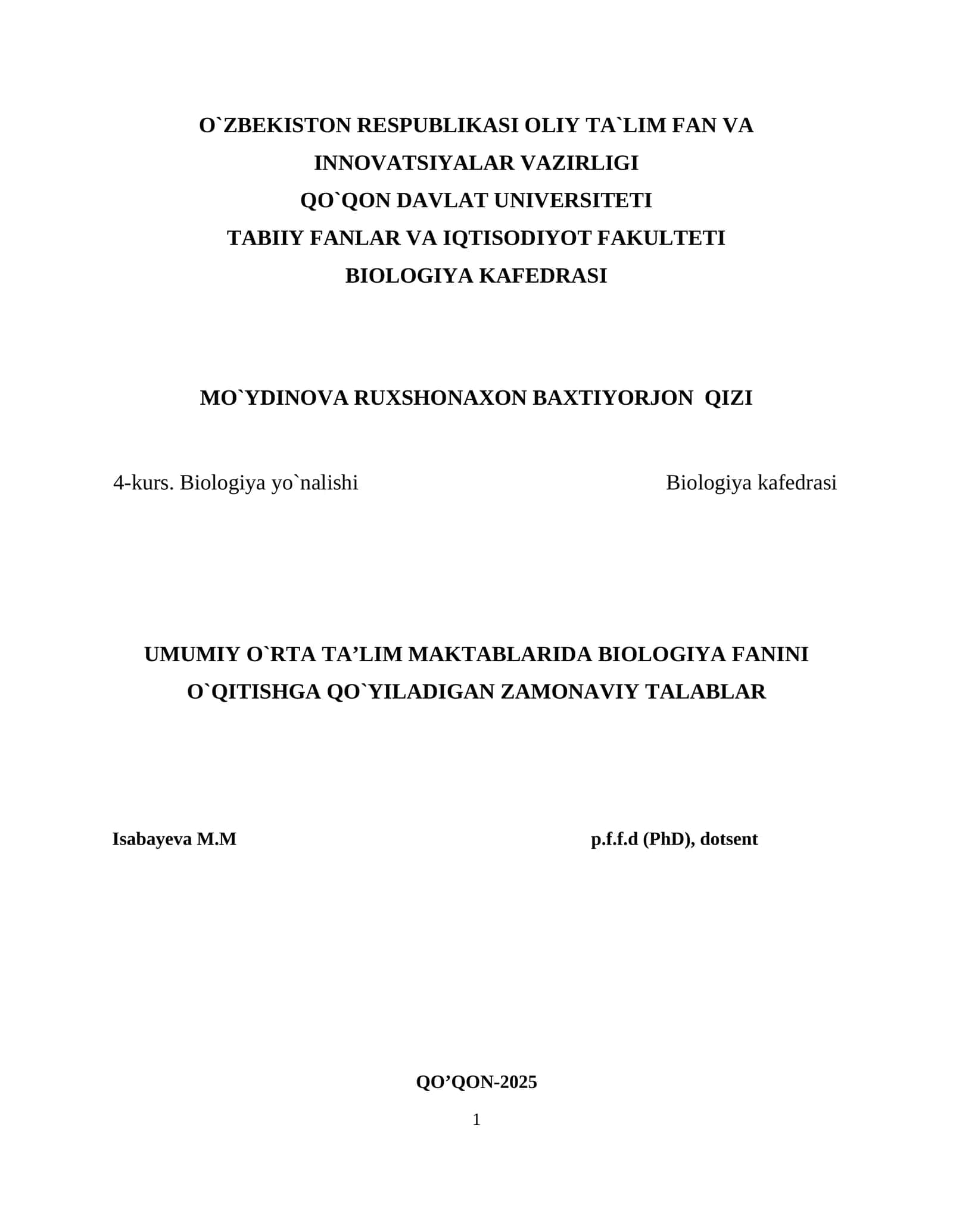 BIOLOGIYA FANINI O‘QITISHNING NAZARIY-METODOLOGIK ASOSLARI 1