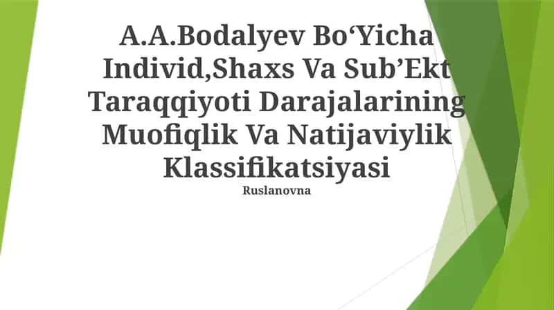 Individ, Shaxs Va SubʼEkt Taraqqiyoti Darajalarining Muofiqlik Va Natijaviylik Klassifikatsiyasi 1