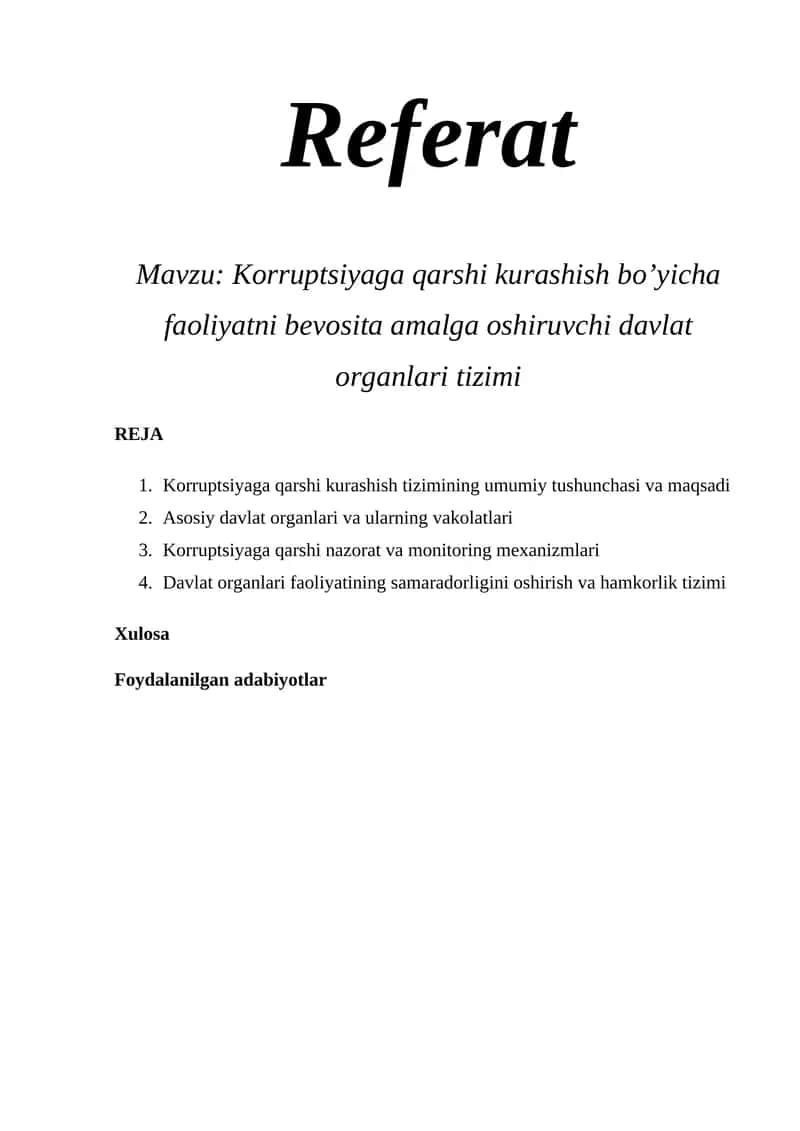 Korruptsiyaga qarshi kurashish bo’yicha faoliyatni bevosita amalga oshiruvchi davlat organlari tizimi 1