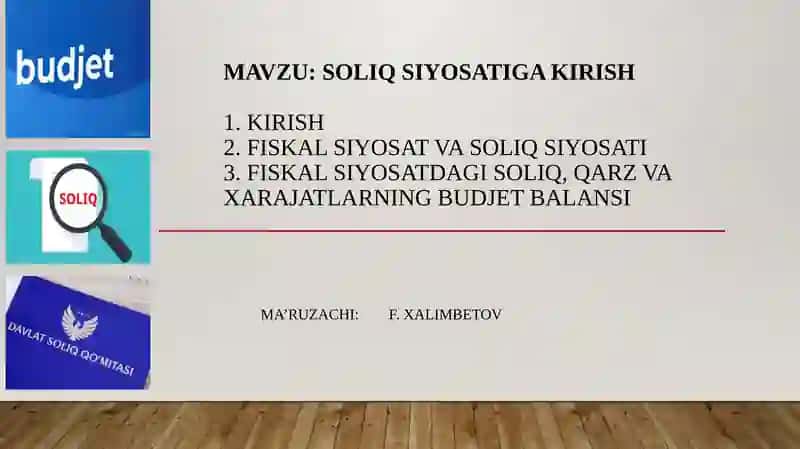 Soliqsiyosatiga kirish