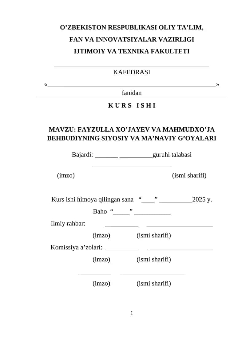 FAYZULLA XOʻJAYEV VA BEHBUDIY  hayoti va ijodi 1