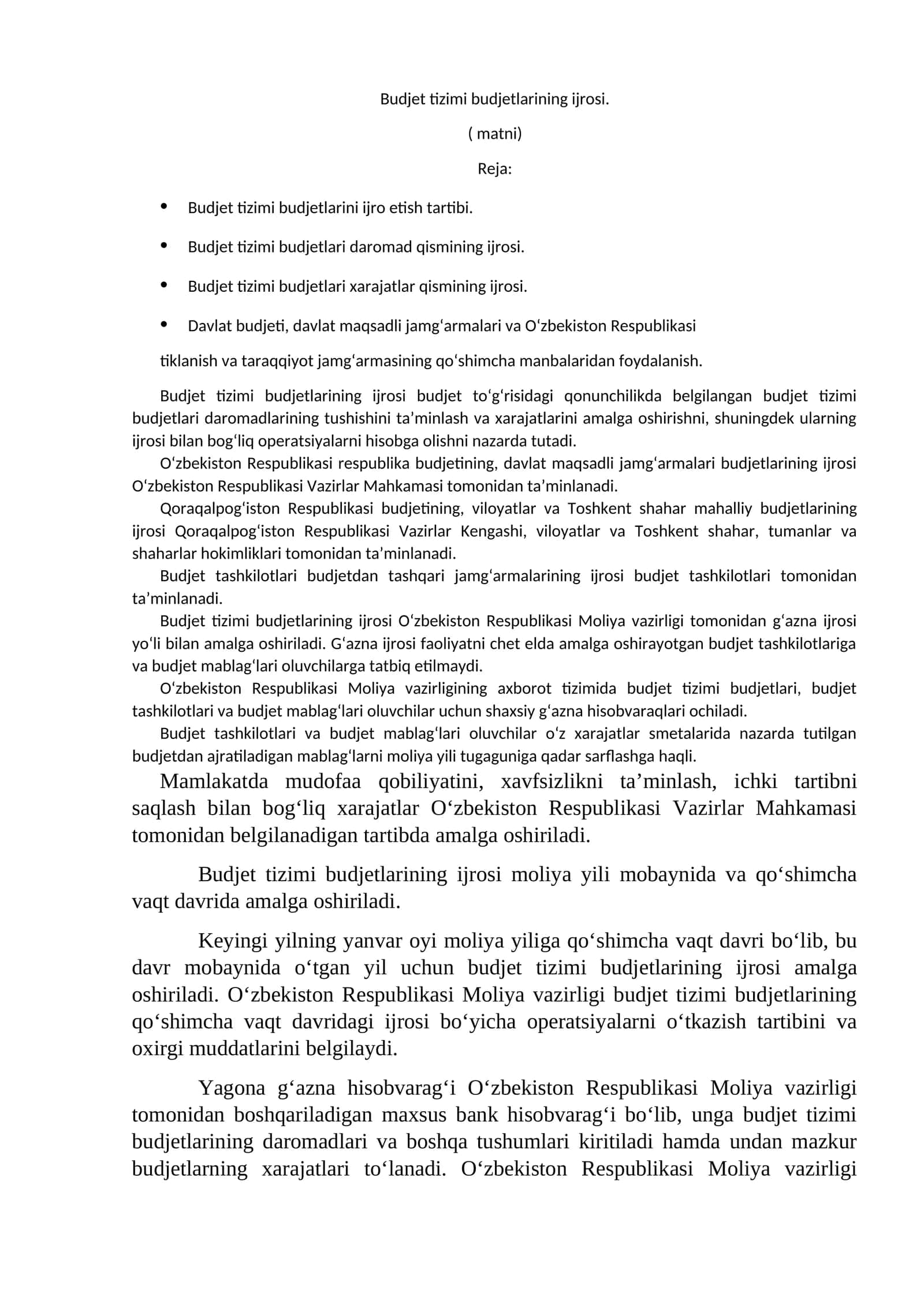 Budjet tizimi budjetlarining ijrosi 1