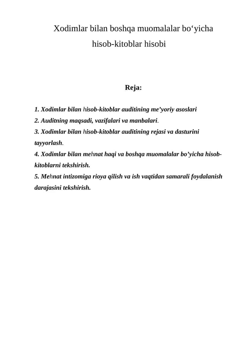Xodimlar bilan hisob-kitoblar auditining me’yoriy asoslari 1