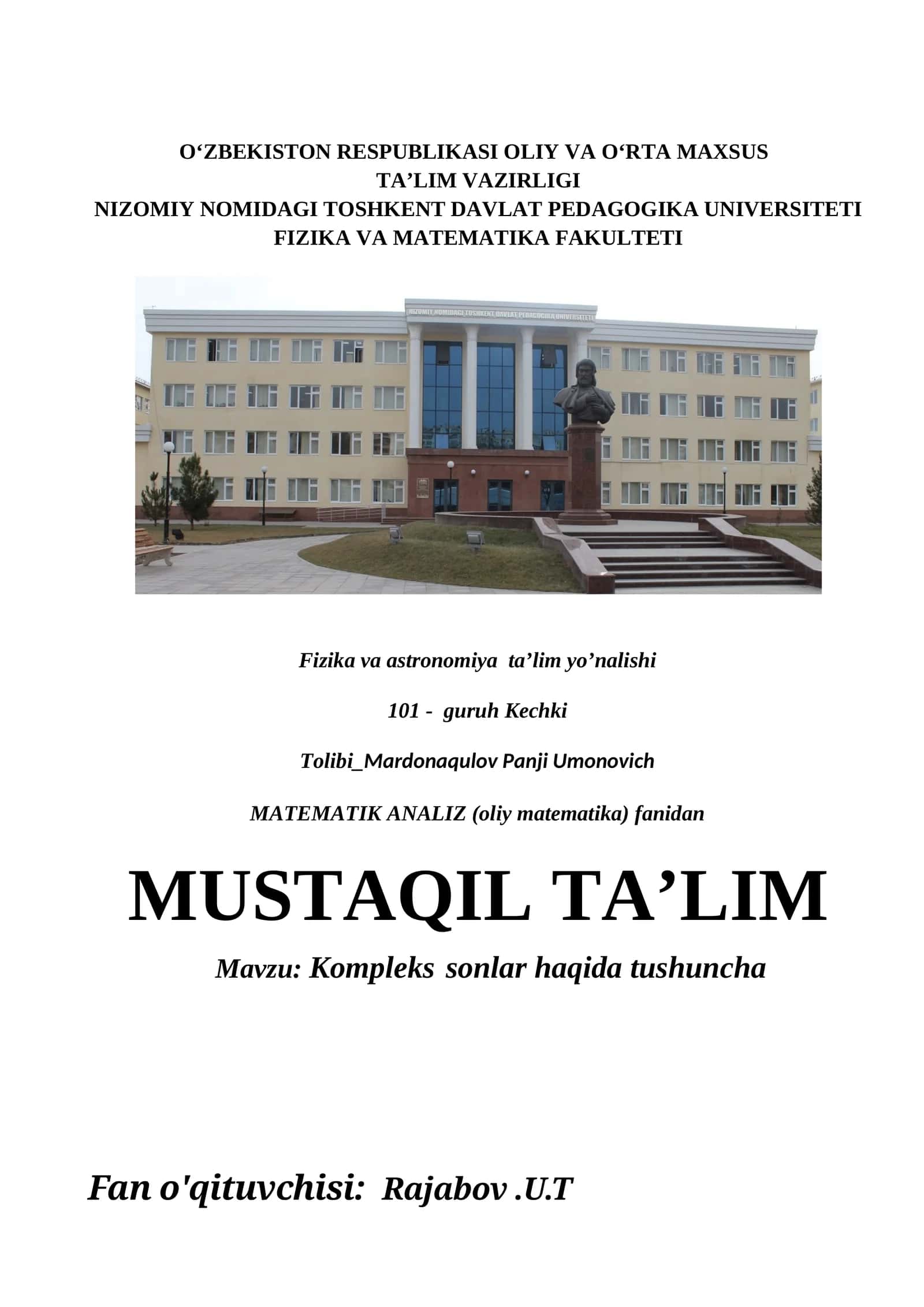 Komplekssonlar haqida tushuncha 1