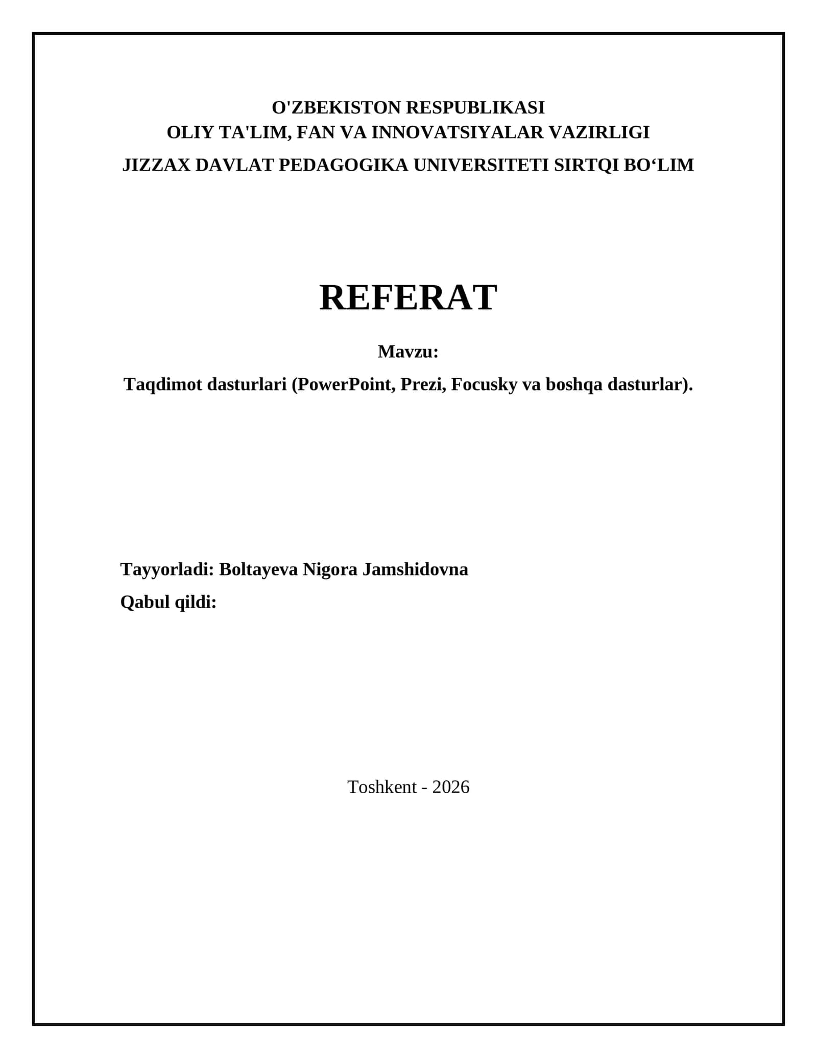Taqdimot dasturlari (PowerPoint, Prezi, Focusky va boshqa dasturlar) 1