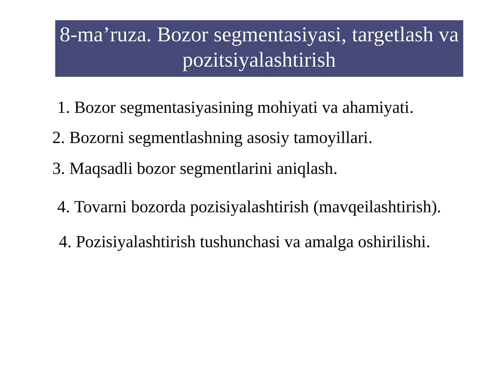 Bozorsegmentasiyasi va pozitsiyalashtirish 1