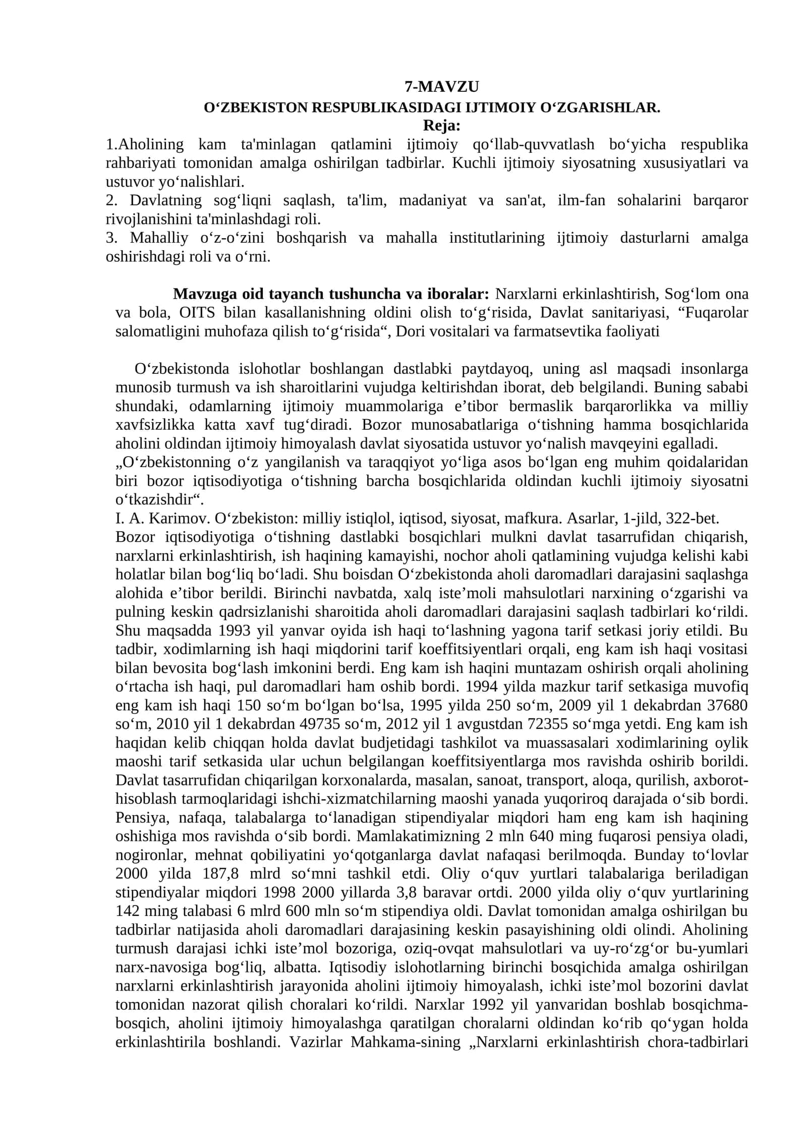 O‘ZBEKISTON RESPUBLIKASIDAGI IJTIMOIY O‘ZGARISHLAR 1