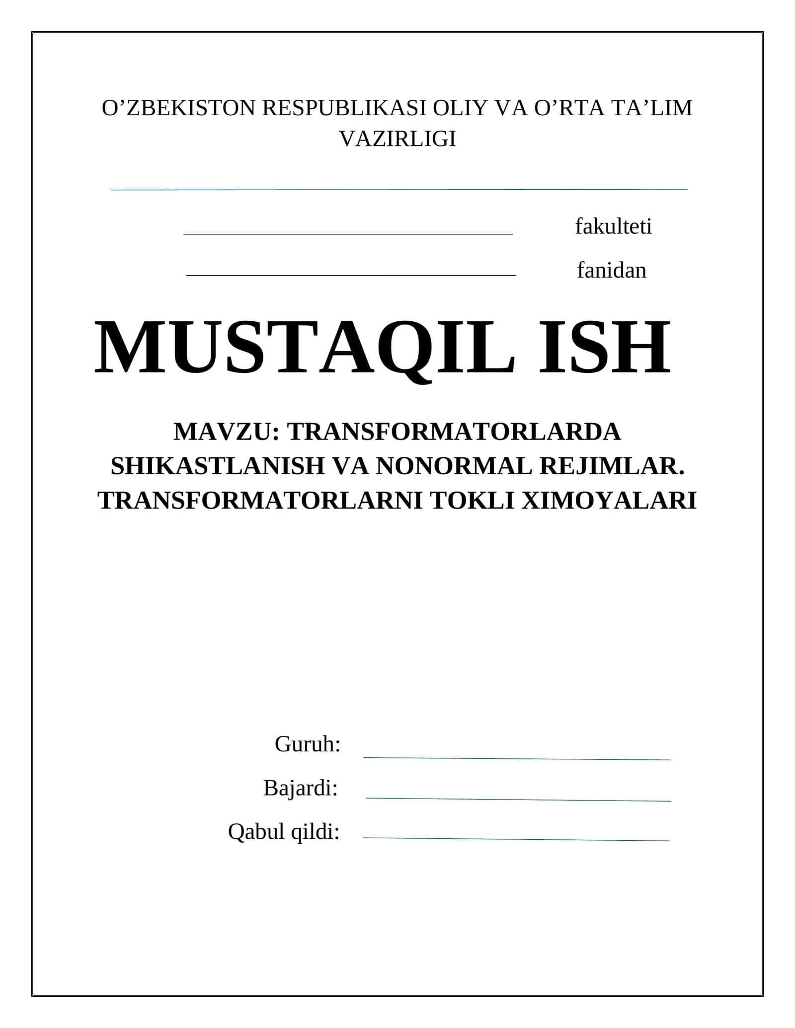 Transformatorlarda shikastlanish va nonormal rejimlar 1