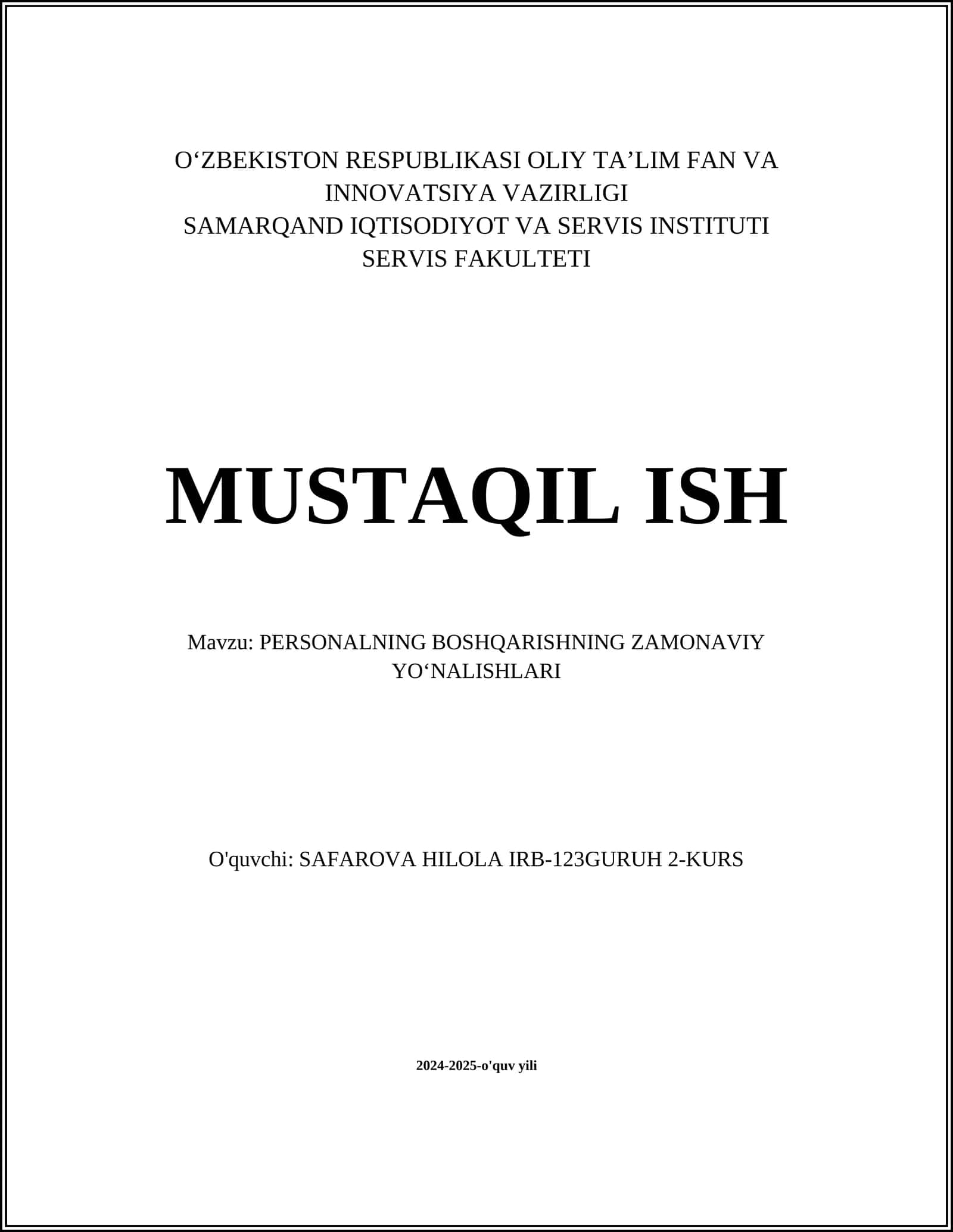 PERSONALNING BOSHQARISHNING ZAMONAVIY YOʻNALISHLARI 1