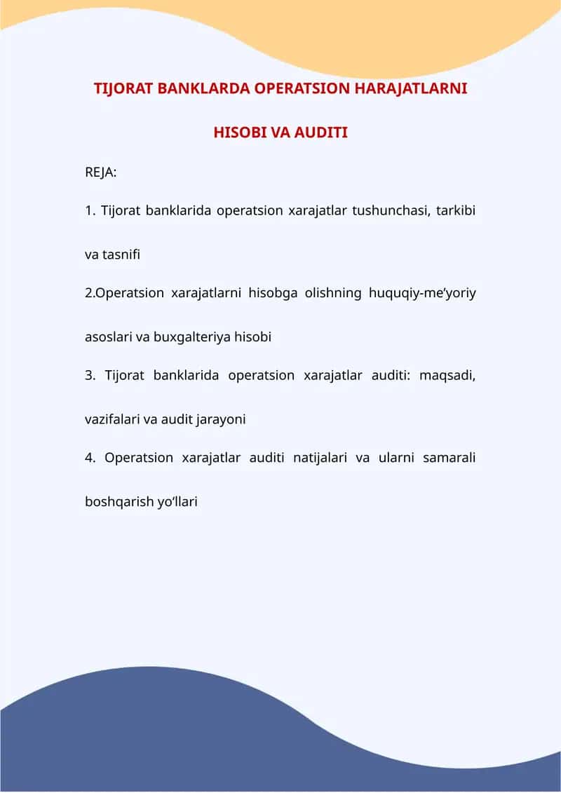 Tijorat banklarda operatsion harajatlarni hisobi va auditi 1
