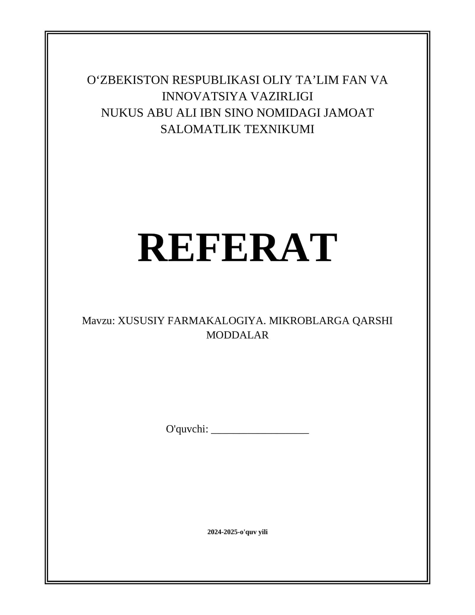 XUSUSIY FARMAKALOGIYA. MIKROBLARGA QARSHI MODDALAR 1